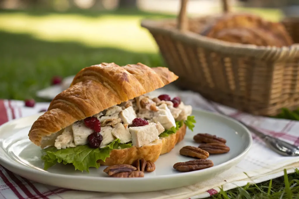 Cape Cod Chicken Salad sandwich on a croissant with lettuce