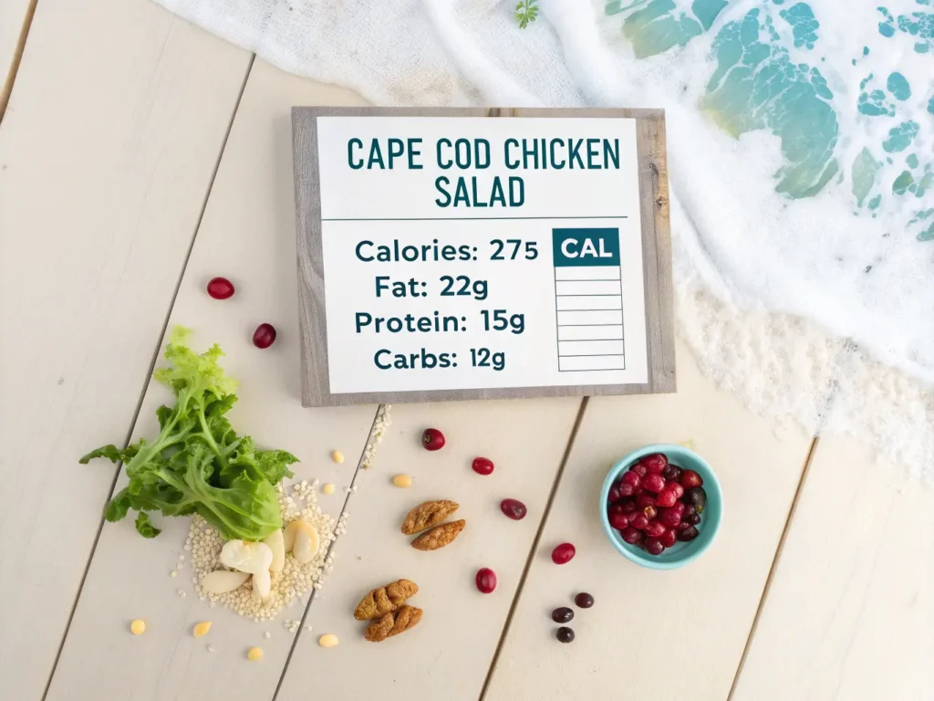Nutrition table for Cape Cod Chicken Salad with icons