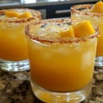 Refreshing mango margarita cocktail on a tropical beach