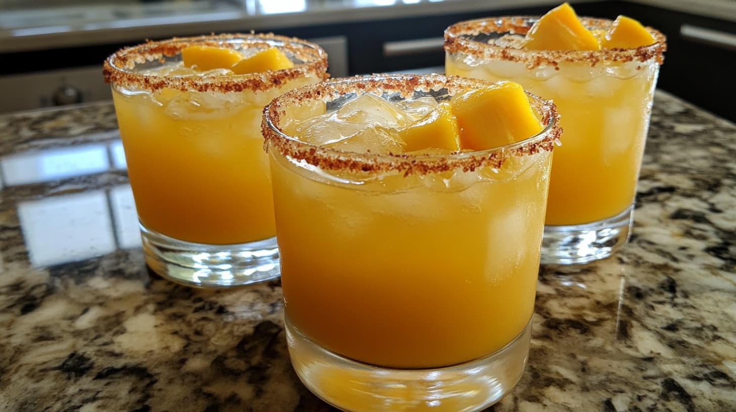 Refreshing mango margarita cocktail on a tropical beach