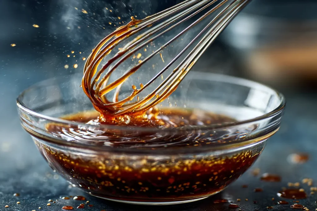 A_metal_whisk_mixing_a_dark_amber_marinade