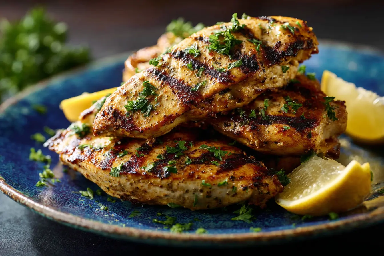 Golden_brown_grilled_chicken_breasts_stacked